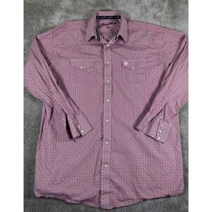 George Strait Wrangler Mens XLT Red Geometric Pearl Snap Western Shirt MGSN273